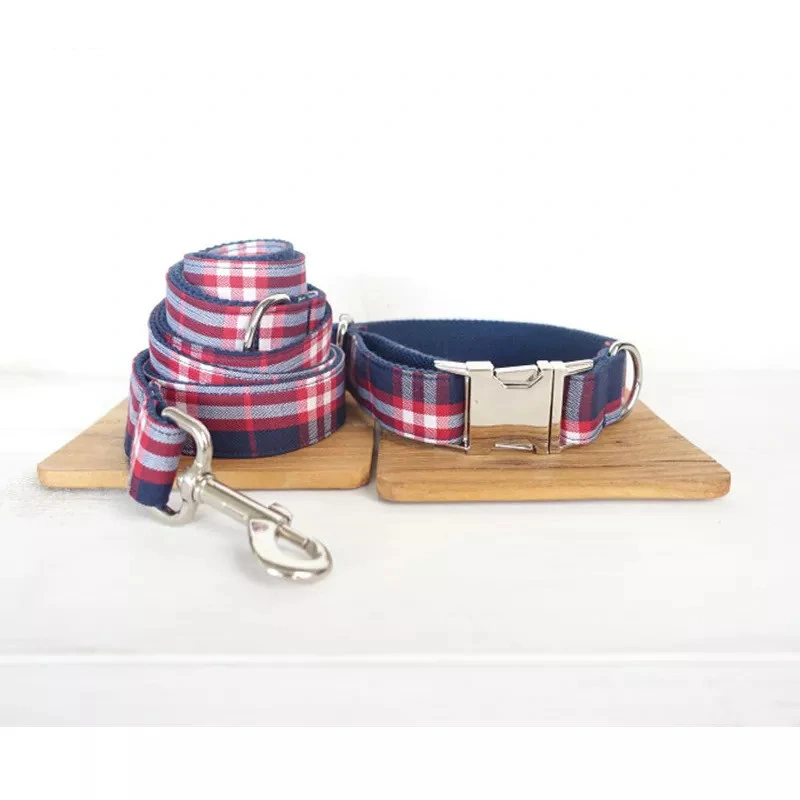 Plaid Fabric Designer Double Layer Soft Dog Collar