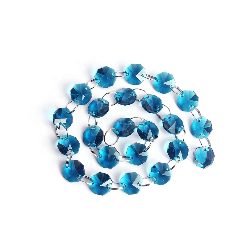 Joli Sapphire clair/Bleu 14mm verre Octagon Crystal lustre/Rideau perles dedans Accessoires pour la maison/l'hôtel à un trou