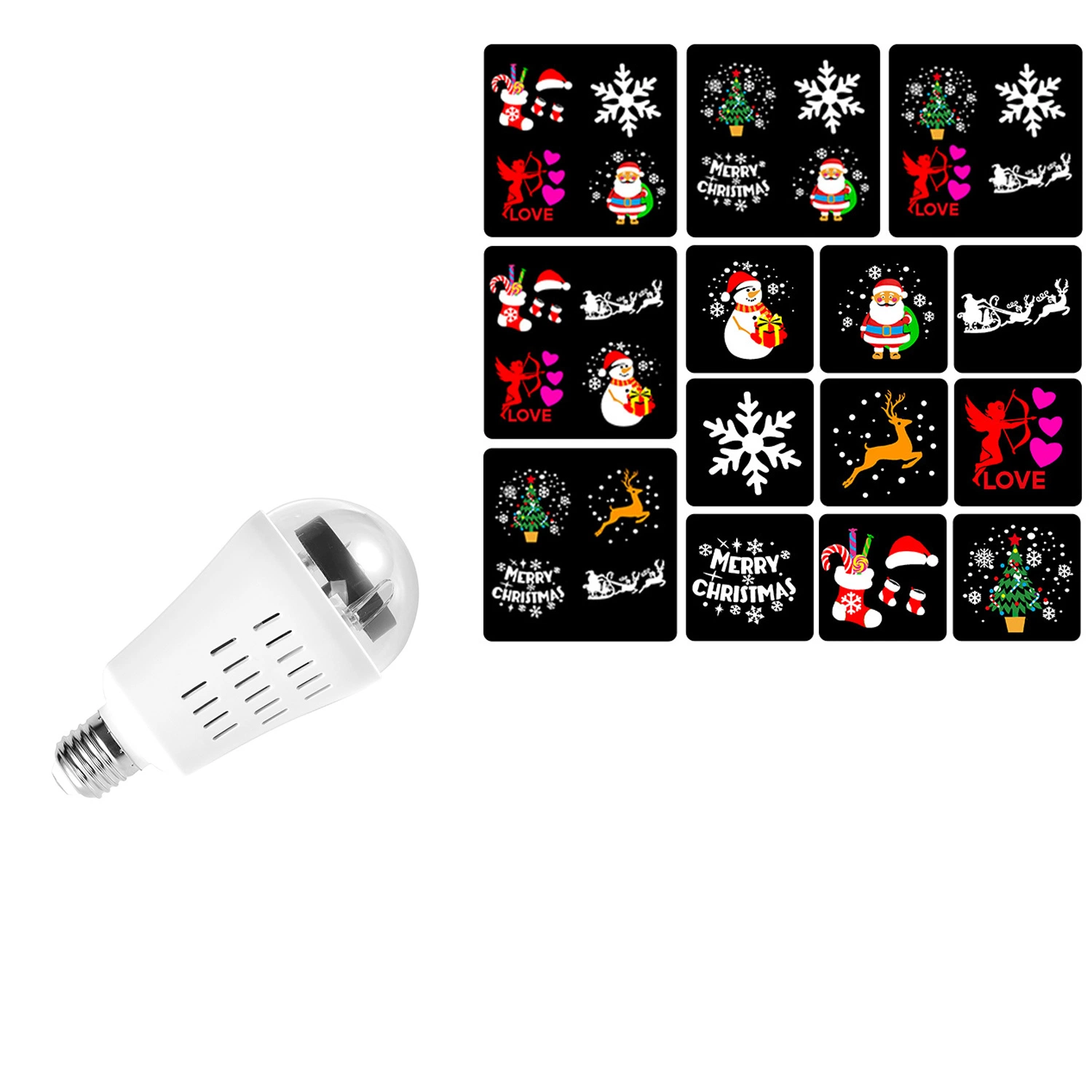 Multi-Color LED Snowflake Projector Light LED Crystal Ball Disco Stage Light Rotate Projection Lights Bulb Lamp for Hristmas, Halloween, Party Heart-Shape