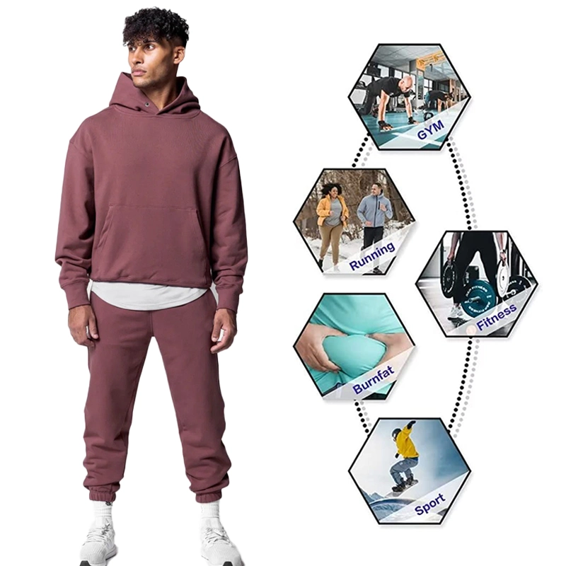 Wholesale/Supplier 2PCS High quality/High cost performance Hooded Gym Sweatshirt + Jogger Pants with Zipper Pocket, Custom Casual Sports Fitness Hoodie Sweatsuit for Men Athletic Jogger Set