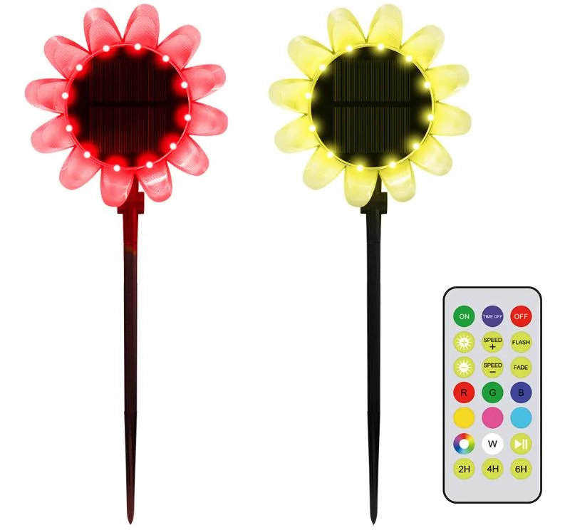 Tournesol à l'extérieur de la forme d'éclairage LED Paysage de pelouse pour la Décoration de lampe solaire de jardin de commande à distance de 120 degrés réglable d'éclairage jardin étanche IPX5