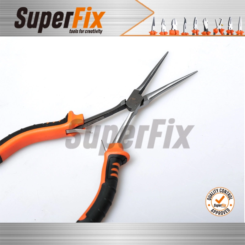 Alicate Professional Plier with Plastic Handle, Polish Finish, Carbon Steel/Funcitonal/Cutting/Twisting/Clamping, Extra Long Nose Mini Flat Plier