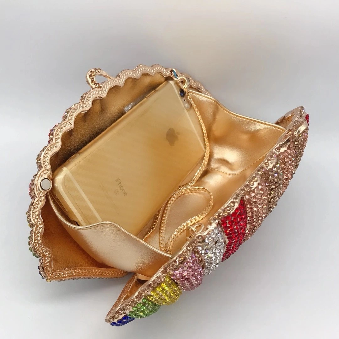 Leb1501 Shell Shape Diamond Clutch Bags Rainbow Rhinestone Purse Party Luxury Women Crystal Evening Bag