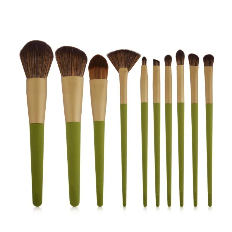 High quality/High cost performance  Fresh Green Makeup Brush Set 10PCS Vegan Eyeshadow Brush Foundation Brush Beauty Tools