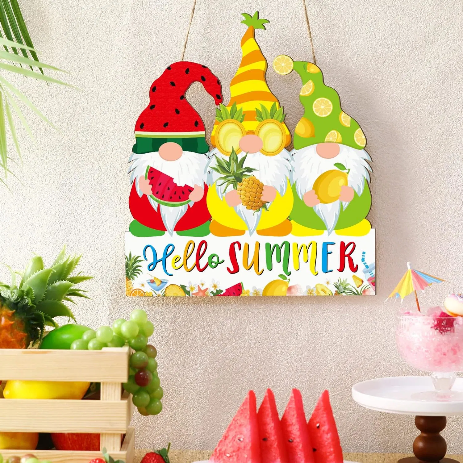 Summer Gnomes Hanging Sign Wooden Hawaii