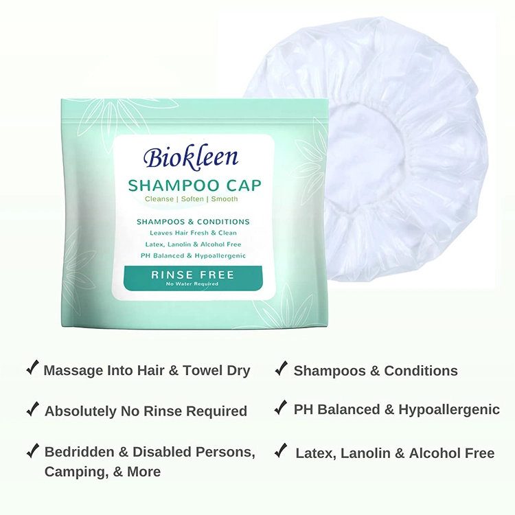 Biokleen Eco Friendly Ready Bath Scented Heated Disposable Rinse Free Shower Caps Rinse-Free Shampoo Cap with Conditioner