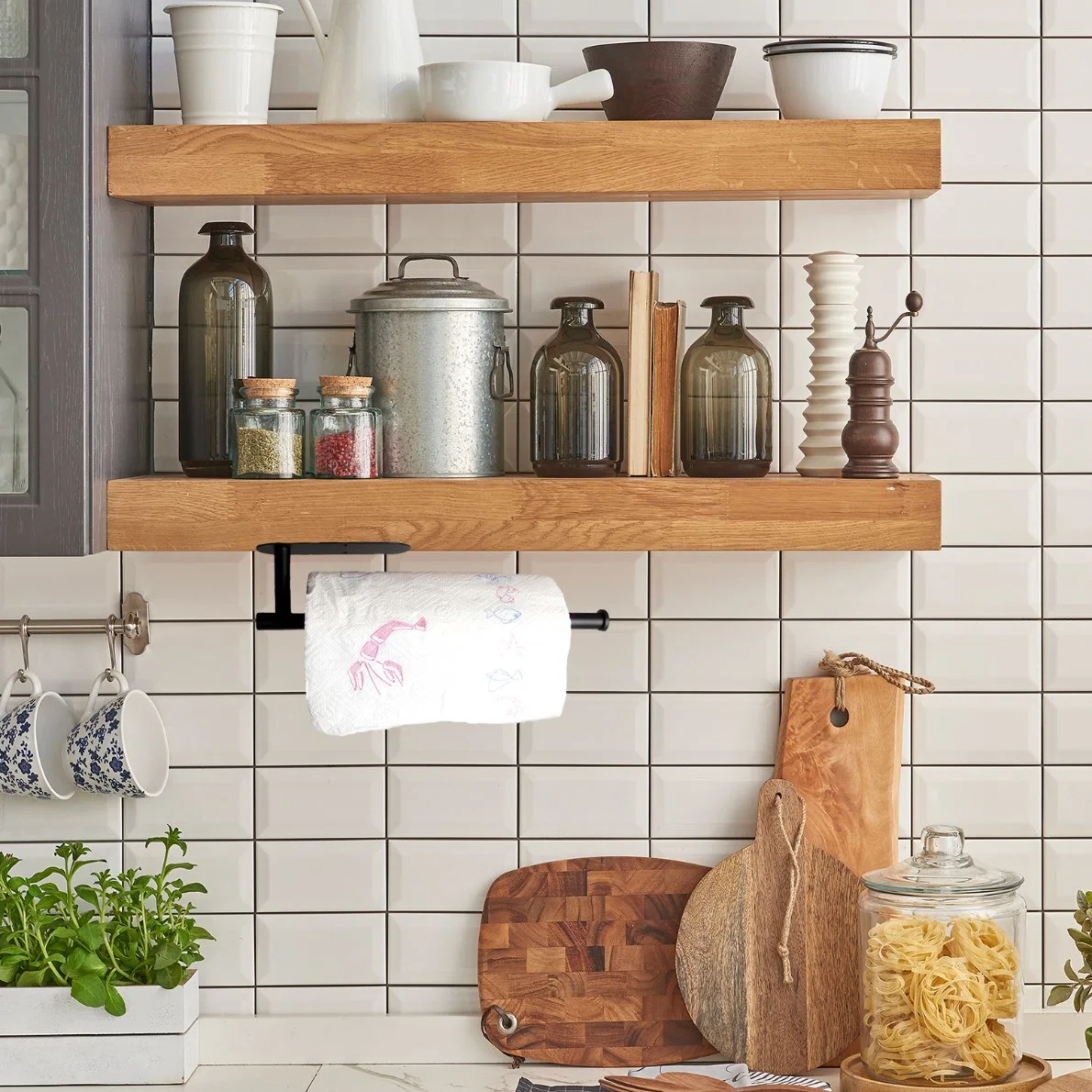 Self Adhesive Metal Tissue Kitchen Paper Towel Holder Wall Mount Under Cabinet for Kitchen Bathroom No Drilling