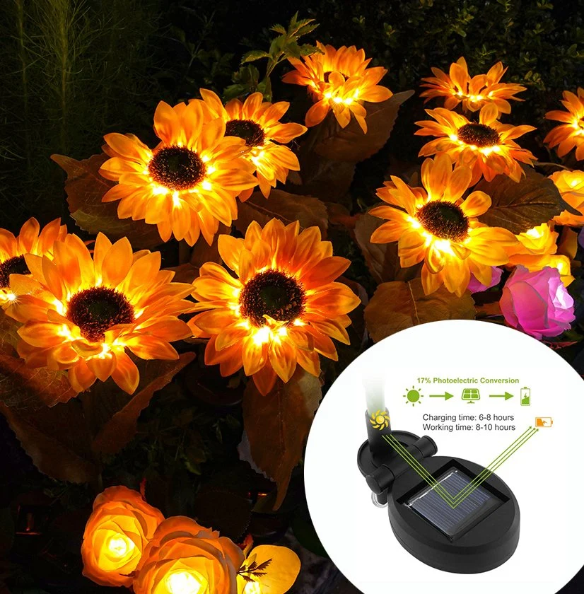 LED de exterior impermeable IP65 Lámpara de Jardín decorativo Juego de luces de la flor Solar