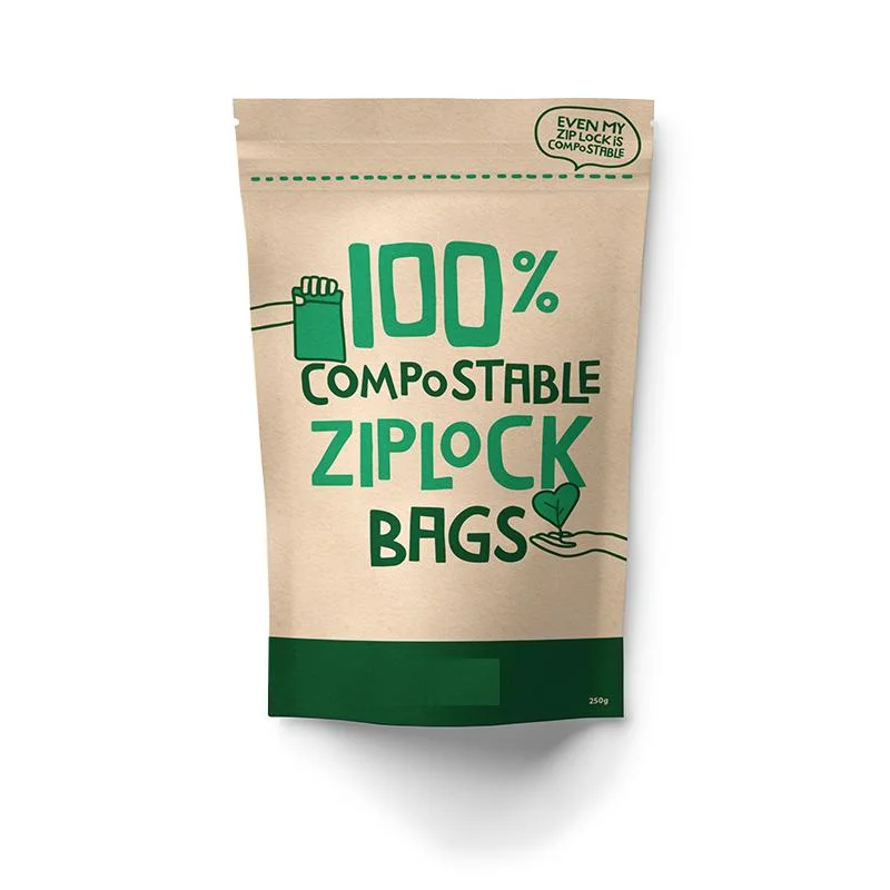 Chinese Custom Paper Stand up Pouch Ziplock Craft Biodegradable Food Packaging Kraft Paper Bag High quality/High cost performance Cheap Price Popular