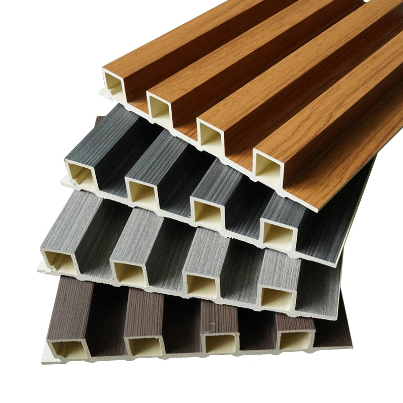 Paneles exteriores de pared PVC exterior Revestimiento de pared Madera plástico compuesto Productos