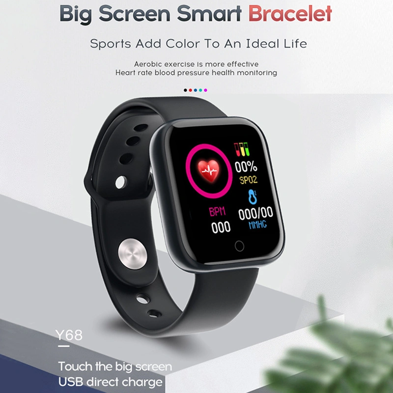 Y68 Smart Watch Heart Rate Blood Pressure Sports Smart Bracelet جهاز التتبع الإلكتروني لتتبع خطوات النوم D20 Y68 SmartWatch