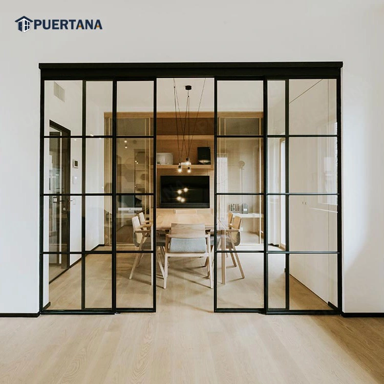 Interior Internal Indoor Metal Crittall Style Steel Door Sliding Glass Wall for Room Divider