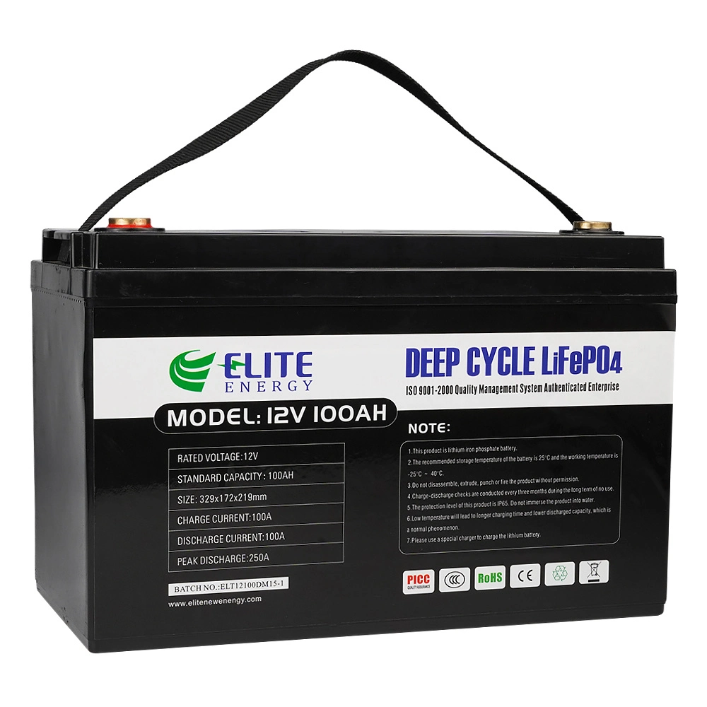 Elite Rechargeable Backup 12V 100ah Solar Energy Storage Lithium Ion Battery LiFePO4 Battery