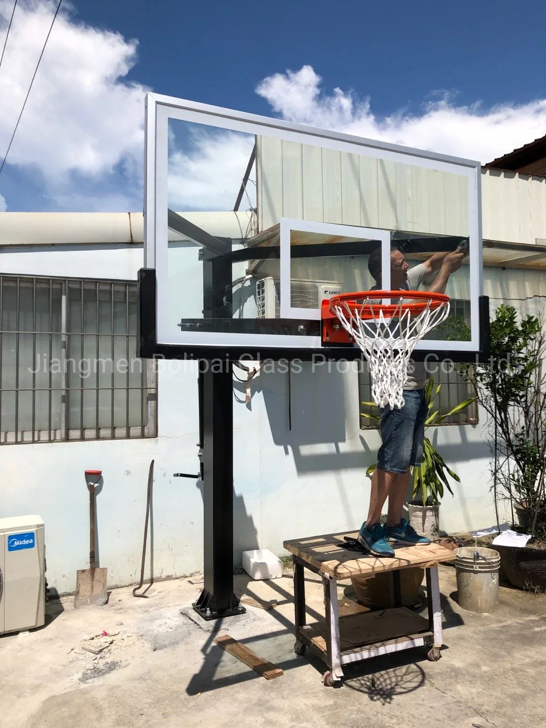 Acabado Rust-Resistant enterrada con altura ajustable Baloncesto Stand, Stand de Baloncesto el baloncesto