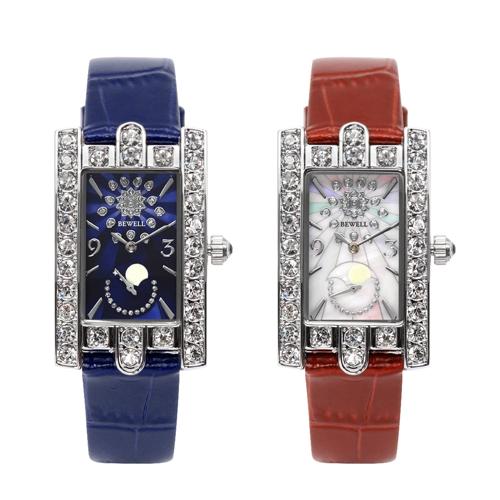 Bewell Diamond Woman and Men Wrist Band Zinc Alloy Case and PU Leather Strap Alloy Quartz Watch