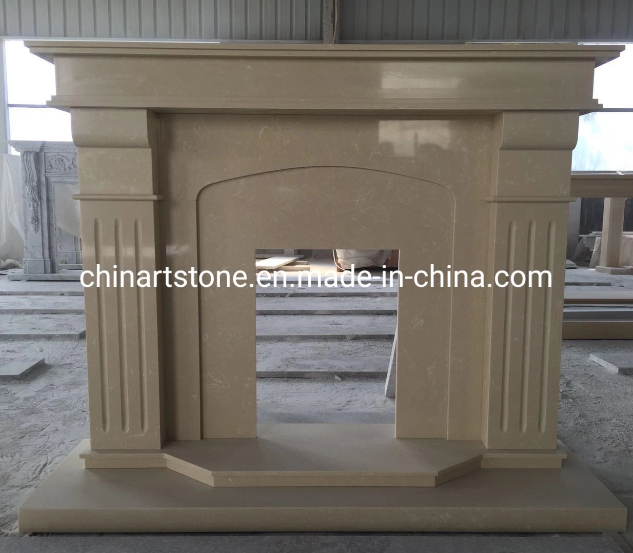 Simple Beige Color Marble Fireplace for Guestroom Decoration