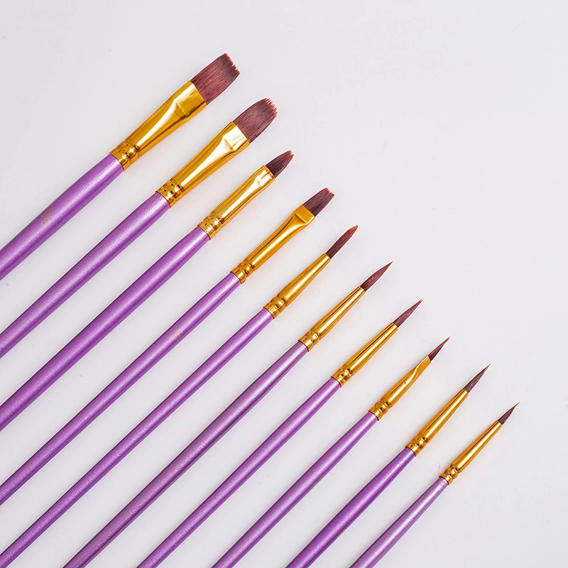 Nylon Hair Painting Pen Plastic Rod 10 Oil Artist Paint Brush Set