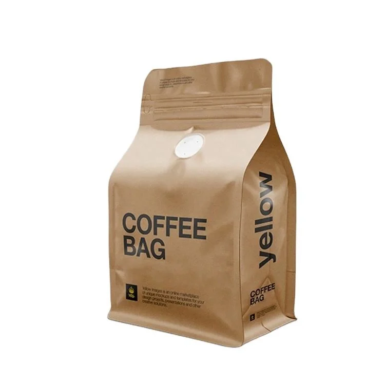 Custom Printed Kraft Packaging Bean Coffee Bag Compostable Paper Packing Valve