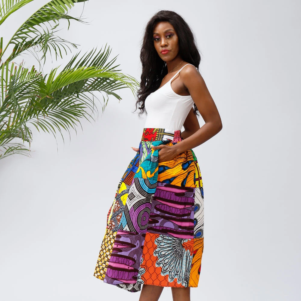 2021 New Design African Print High Waist Women Bottom Casual Fashion Skirt