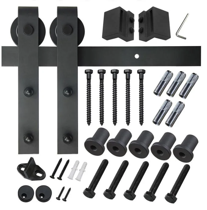 6,6ft Heavy Duty Black Carbon Steel Sliding Barn Door Hardware Satz