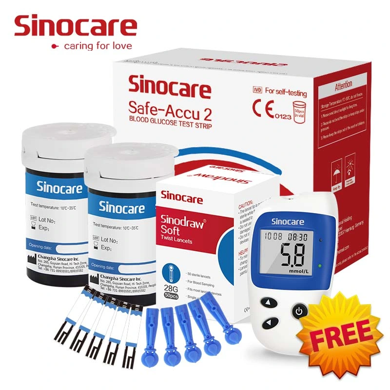 Tiras de prueba diabética de Sinocare CE aprobado autoexamen de la diabetes en Home Hospital Digital Glucómetro Smart sangre azúcar glucómetro