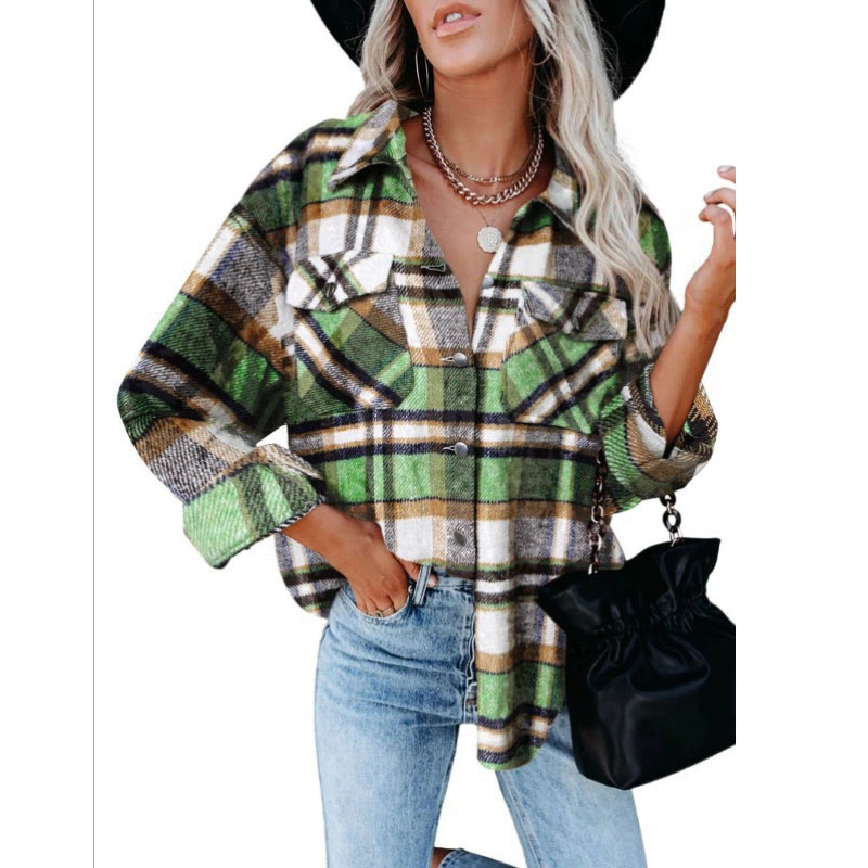 Women's New Autumn/Winter Plaid Shirt Woolen Flannel Breasted Coat (CFQDNZ-001)