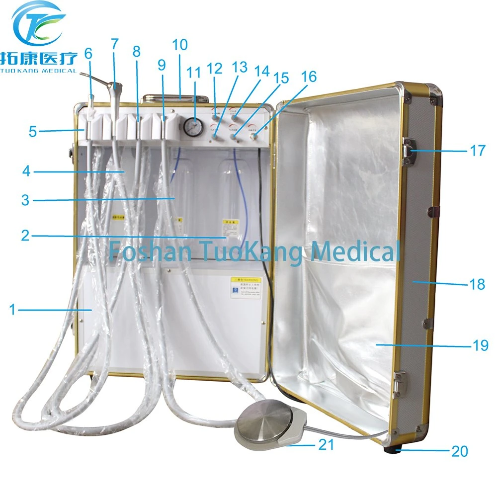 Dental Portable Mobile Delivery Suitcase Unit Self-Contained Air Compressor and Pneumatic Controlled Foot Pedal for Sale