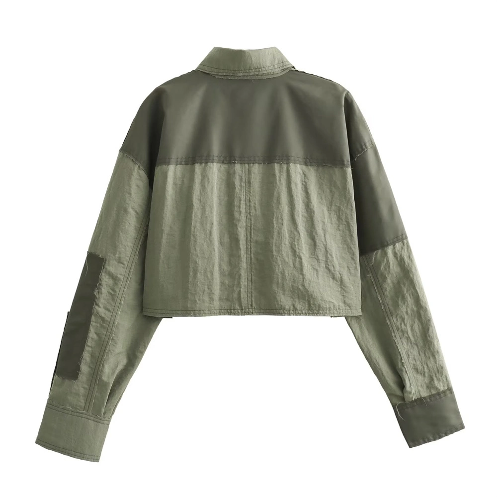 Pb&Za Women's Clothing Wholesale/Supplier Autumn Green Nylon Patchwork Short Shirt