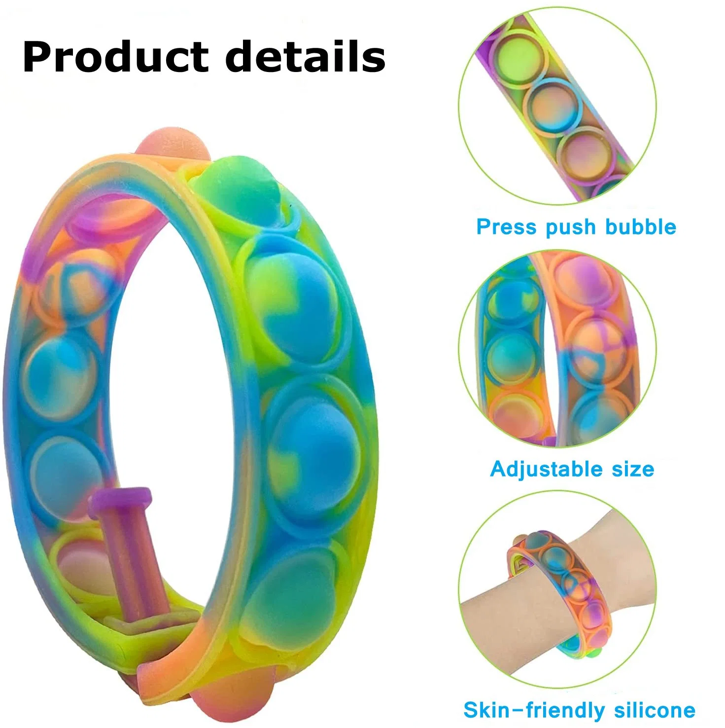 Fidget Toy Bracelet Wearable Push Bubble Stress Relief Finger Press Silicone Wristband