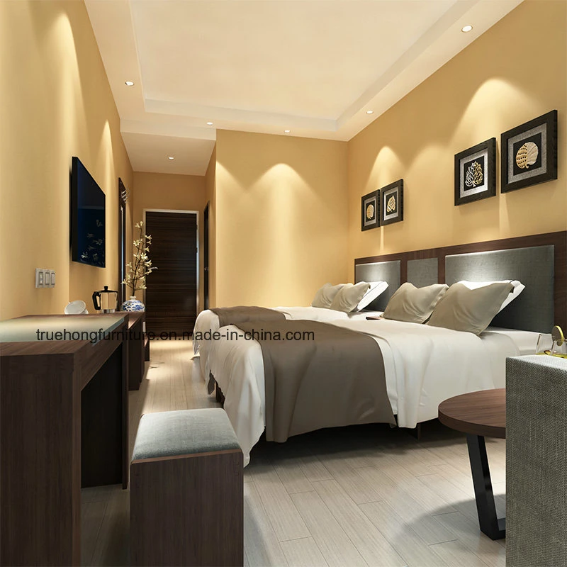 Custom Hotel moderno mobiliario de madera contrachapada de prueba de humedad Hotel Muebles de dormitorio doble