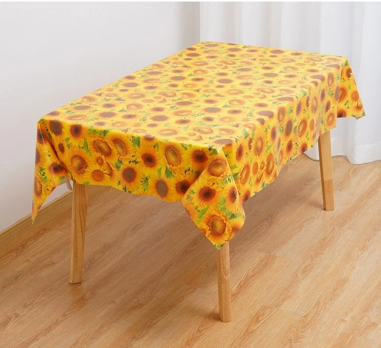 Polyester Plastic Table Cloth Sun Flower Printed PVC Tablecloth