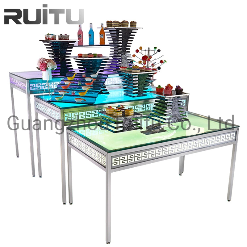 Table Top Catering Equipment Dining Glass Buffet Table Catering Dessert Food Display Stand for Wedding High quality/High cost performance  Luxury Glass Top Catering Buffet Table