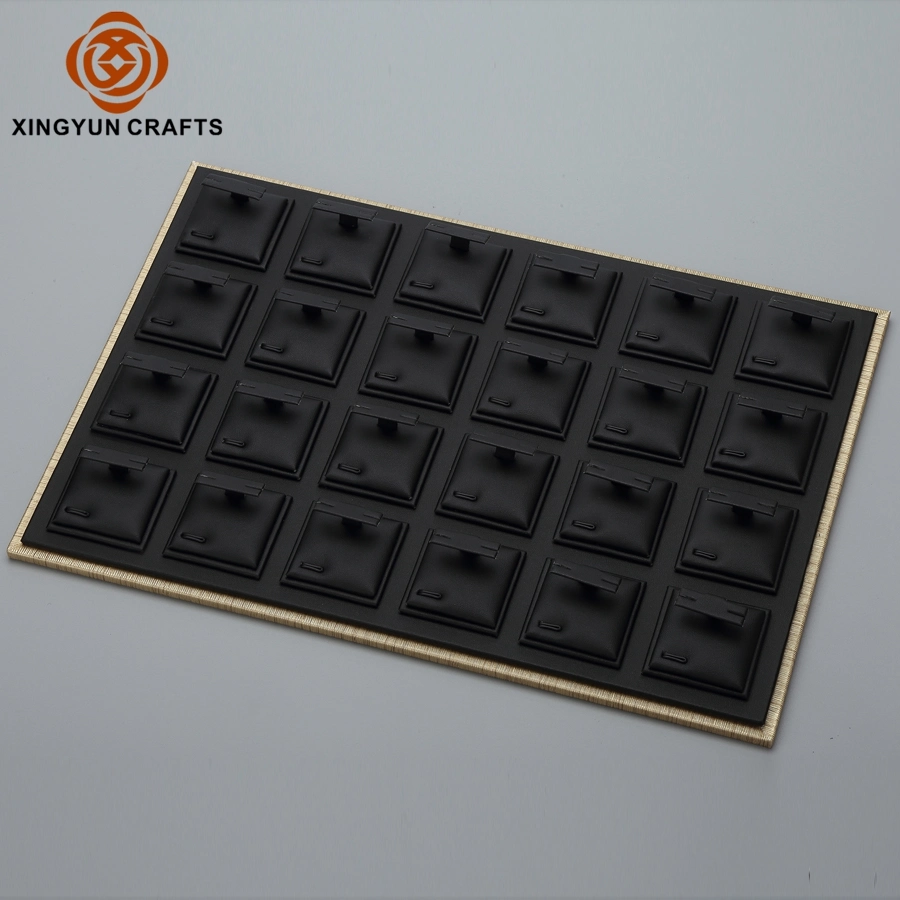 Luxury MDF Jewelry Tray Leather Jewelry Gift Display Black Leather Earring Ring Tray with Acrylic Lid