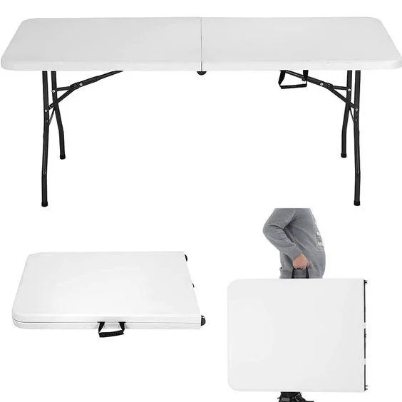 White Lightweight Portable Table Folding Steel Camp Picnic Table