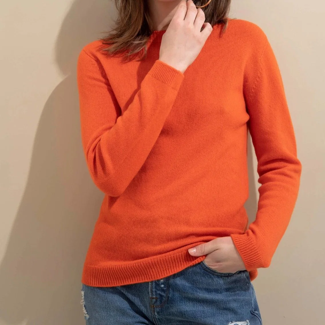 Pull classique pour femmes, col rond, 100% cachemire, pull sans couture.