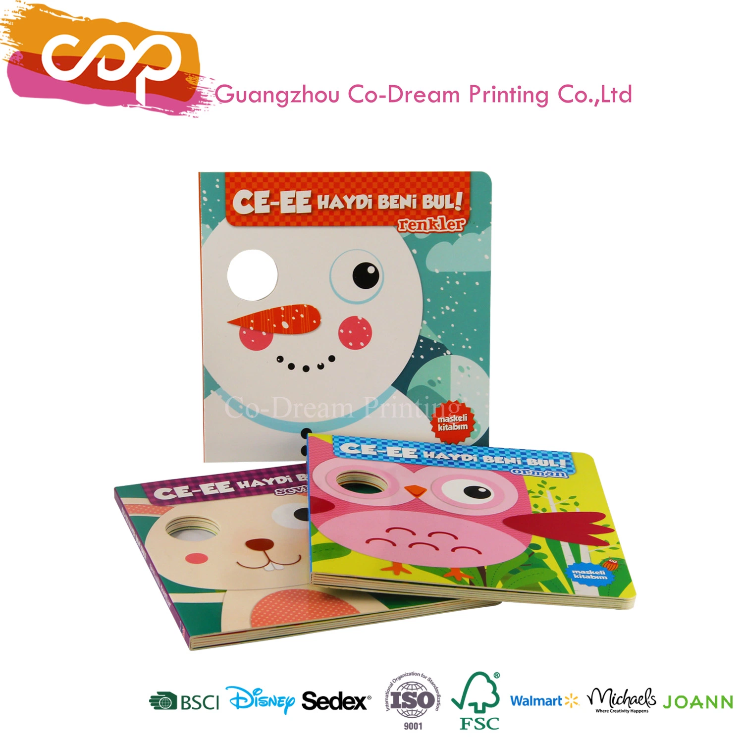 Customized Children Board Book Printing with CE Certification Die Cut Eyes Book