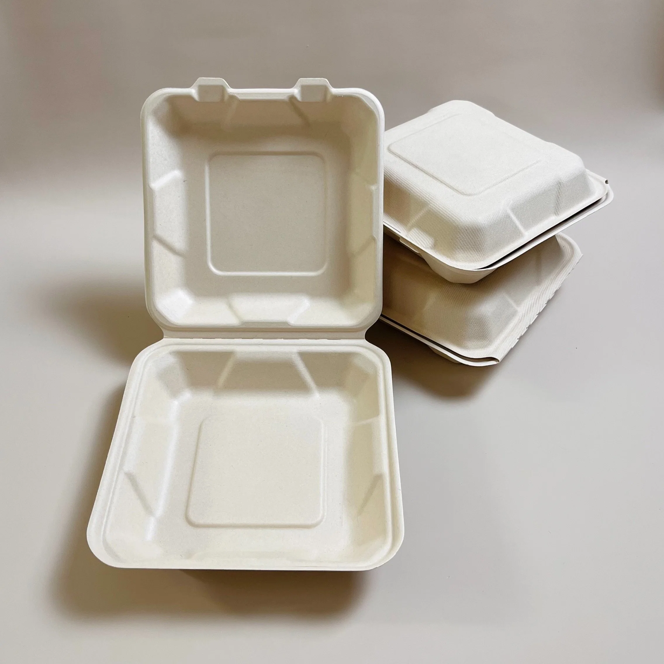 Eco-Friendly Food Packaging Bagasse Lunch Boxes 8&rsquor; Clamshell Container