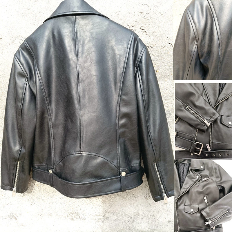 Winter PU Jackets Cow Coats Leather Bike Outerwear Scooter Apparel