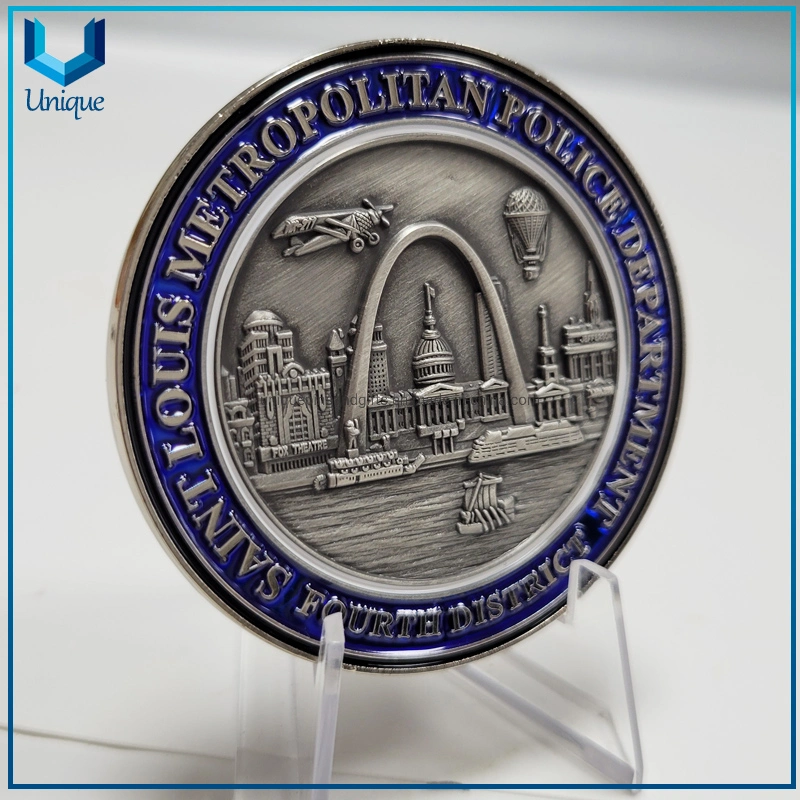 Free Sample Custom Metal Mint Coin Factory From China Die Cast Zinc Alloy with Enamel Two Tone Plating USA Police Sounevir Medal Coin