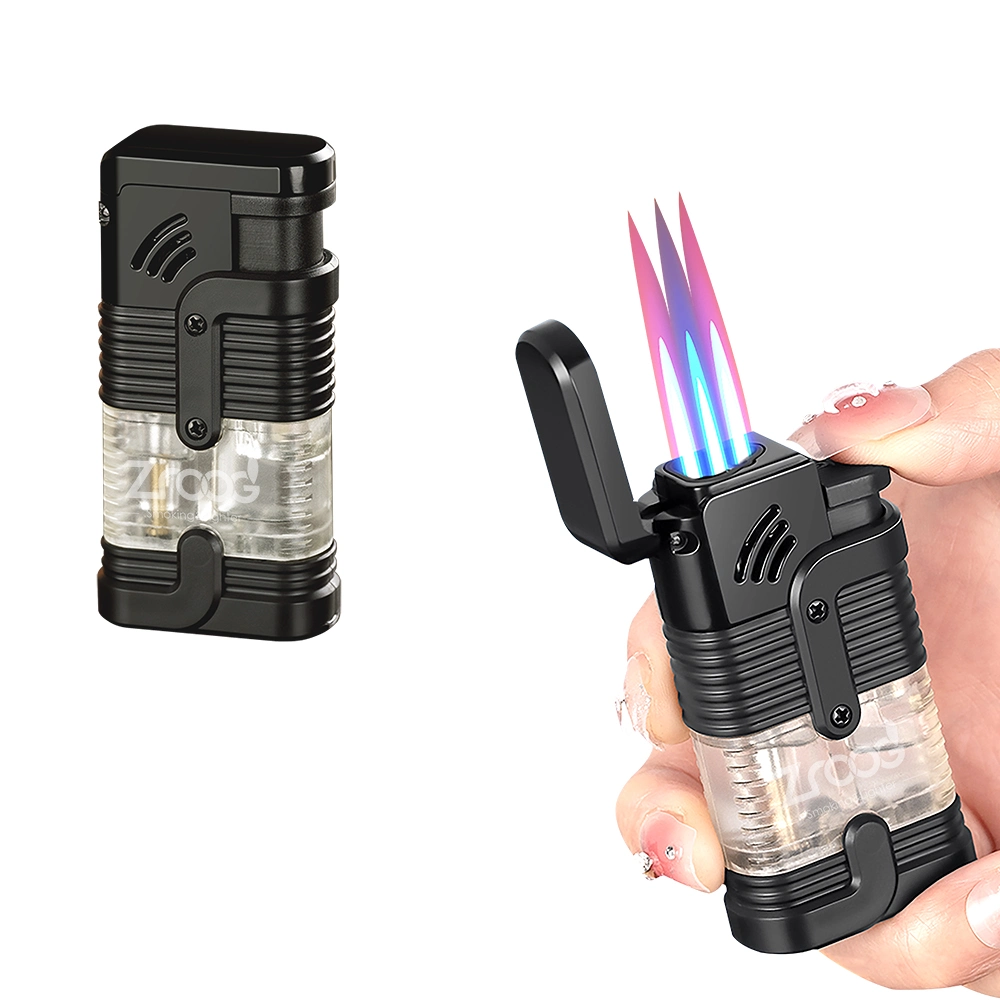 Torch Lighter Triple 3 Jet Flame Adjustable Lighter Windproof Refillable Butane Gas Lighter Fuel Visible Pocket Lighter
