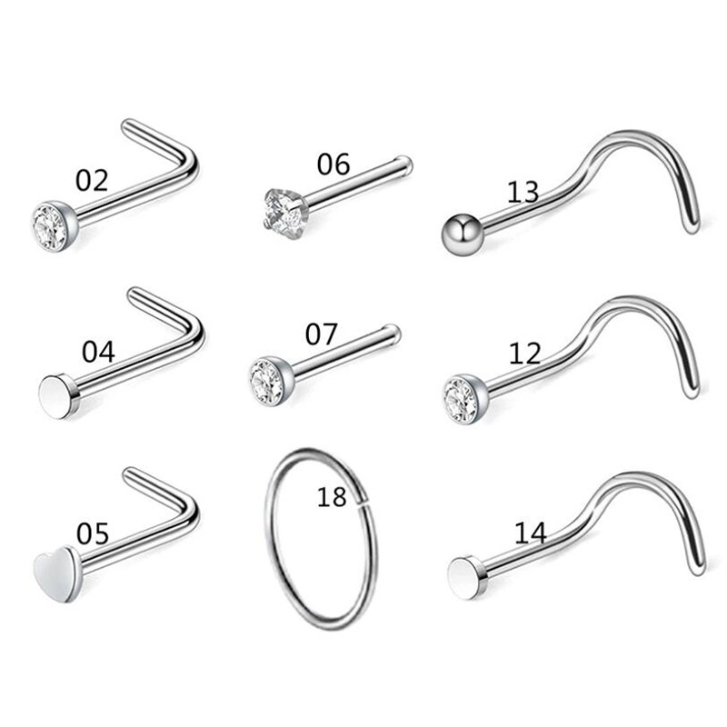 Acero inoxidable Piercing Joyería nariz tachuelas 5/9/21PCS/Set