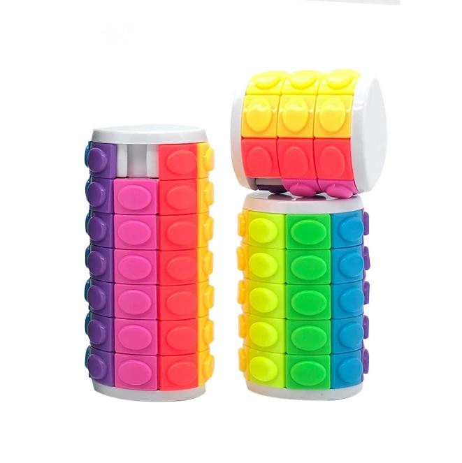 Mix Color Cylindrical 3 Levels Finger Spinner Puzzle 3D Rotate Slide Cube