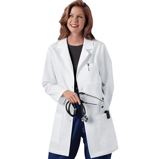 La mujer blanco Ropa de Hombres de Bata de laboratorio de servicios de enfermera Long-Sleeve uniformes Ropa de protección de Tela de poliéster Bata de laboratorio de hacer su propio uniforme