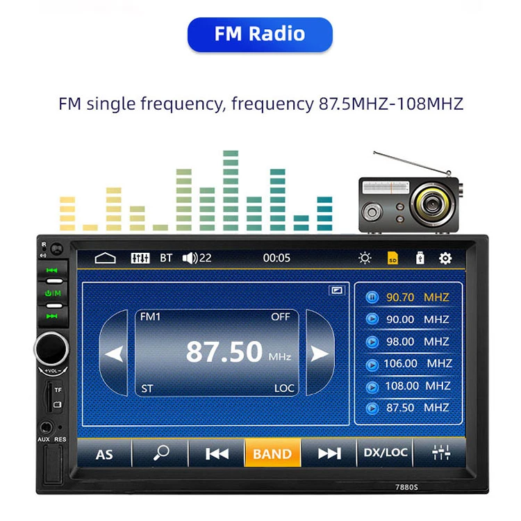2 DIN Autoradio de voiture Radio 7" Lecteur multimédia HD Écran tactile 2DIN Stéréo auto 7880 Audio MP5 Bluetooth Android Audio de voiture Lecteur de voiture