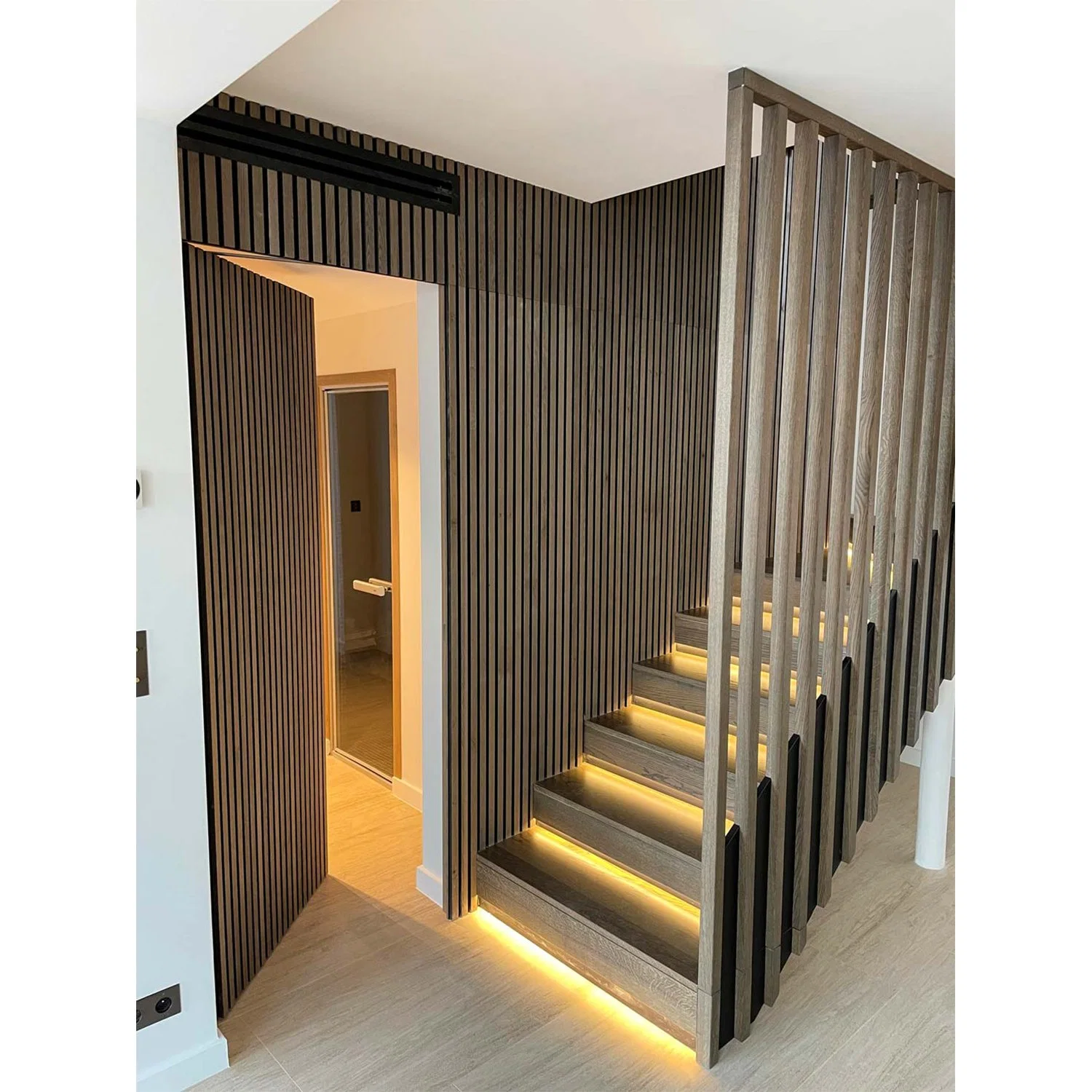 Composition MDF Wooden Slatted 3D Red Soundproof Acustic Timber Wood Slats Acoustic Wall Panels