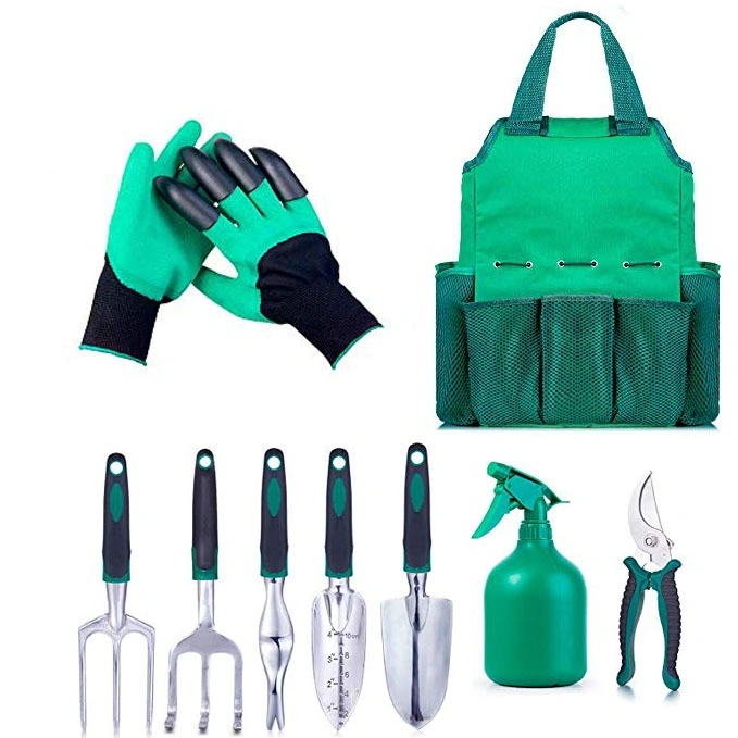 9PC/conjunto de ferramentas de jardim conjunto de madeira resistente em aço inoxidável resistente Pega com luvas Ferramentas sacos para ferramentas de jardinagem