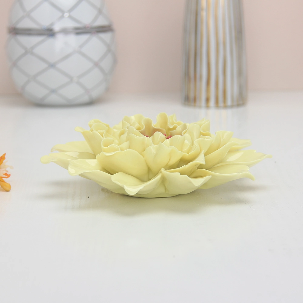 F002Y Ceramic Peony Flower Handicraft Wall Decoration Other Home Decor Porcelain Yellow Wall Flower