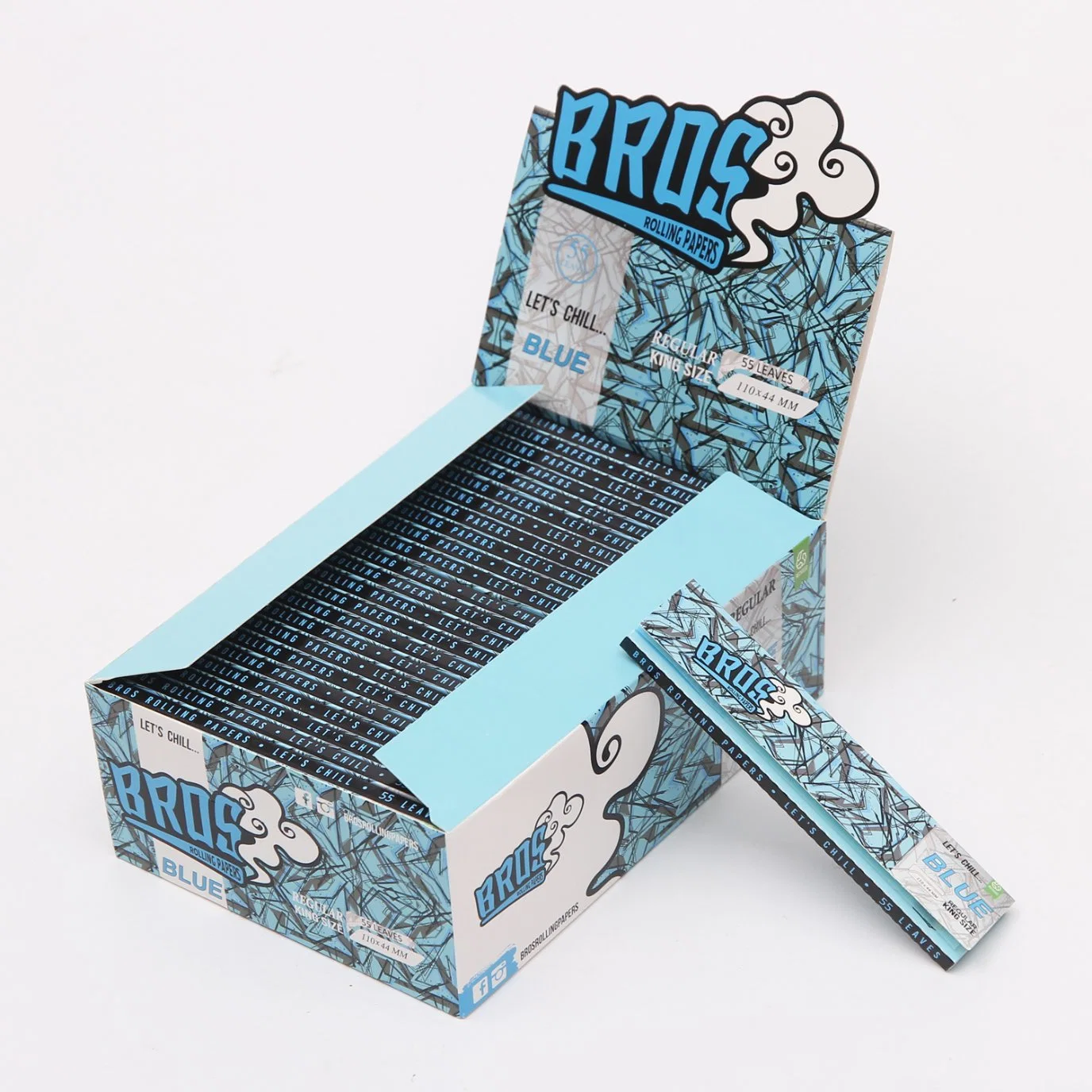 Bros New Design Colored Blue Rice Smoking Rolling Paper King Size 55 Leaves