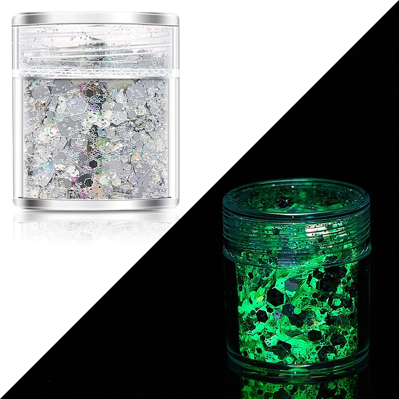 Long-Acting luminoso mixto Chunky Polvo Glitter brillan en la oscuridad.