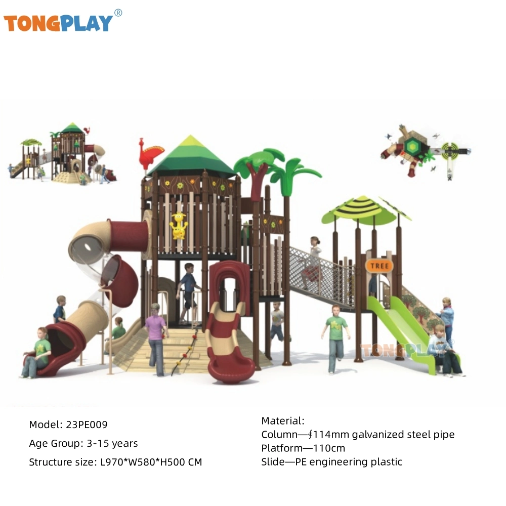 Big Tree House Commercial Customized Park Kids Stainless Steel Slide Garden Kids Plastic Slide Outdoor Playground